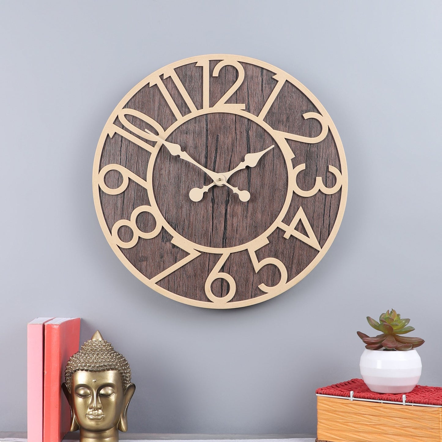 wc15 Rustic Wooden Wall Clock with Gold Accents