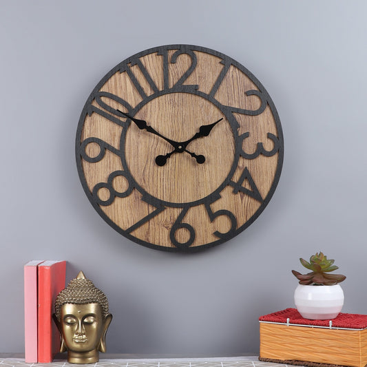 wc11 Rustic Wooden Wall Clock with Metal Accents