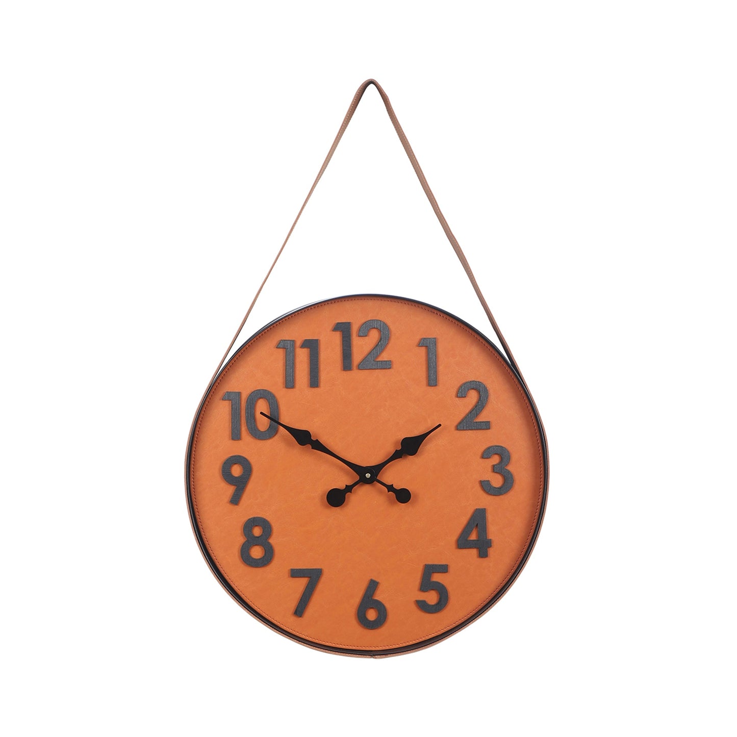 wc3 Leather & Metal Wall Clock In Brown