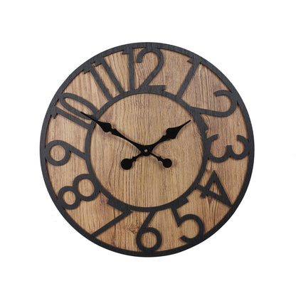 wc11 Rustic Wooden Wall Clock with Metal Accents