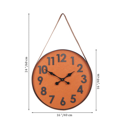 wc3 Leather & Metal Wall Clock In Brown