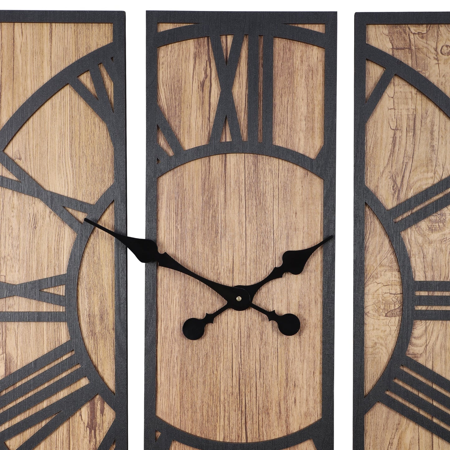 wc4 Brown Three-Piece Wooden Wall Clock with Roman Numerals