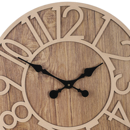 wc13 Rustic Light Brown Wooden Wall Clock with Roman Numerals