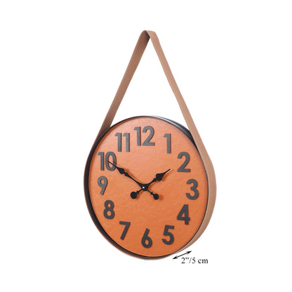 wc3 Leather & Metal Wall Clock In Brown