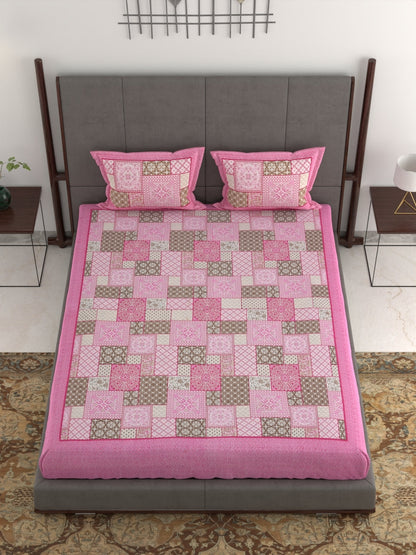 pp701 100% Pure Organic Cotton Fabric Jaipuri Hand Block Printed Jumbo King Size Double Bedsheet with 2 Pillow Covers, 240 TC II