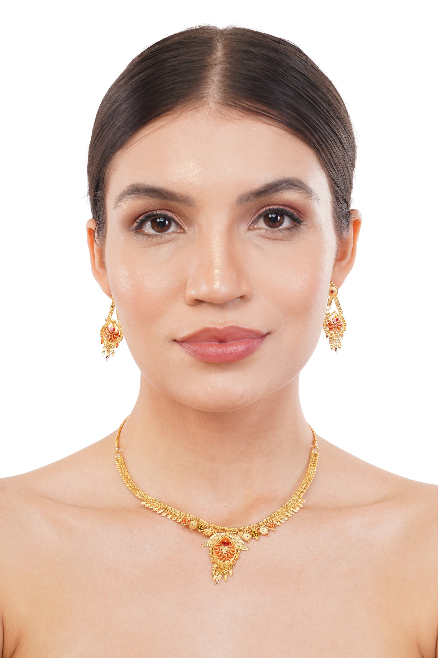 08K1 1Gm Gold Rani Haar Necklace and Earring Set