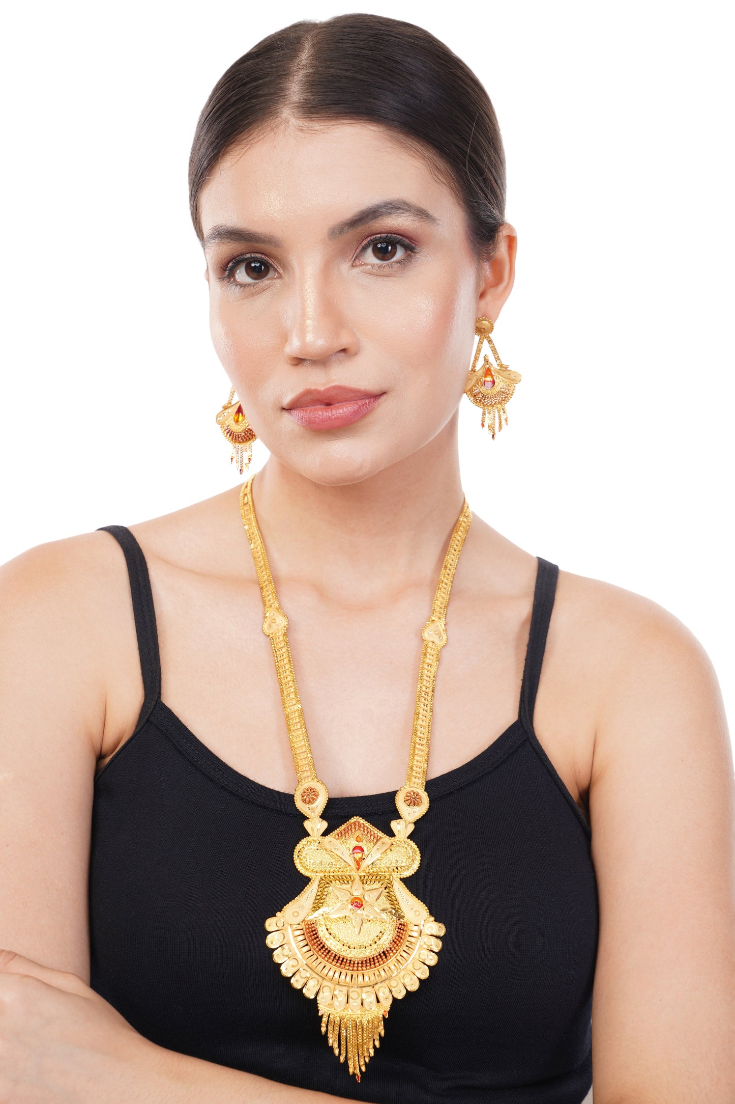 09 1Gm Gold-Plated Long Haram Necklace and Earring Set