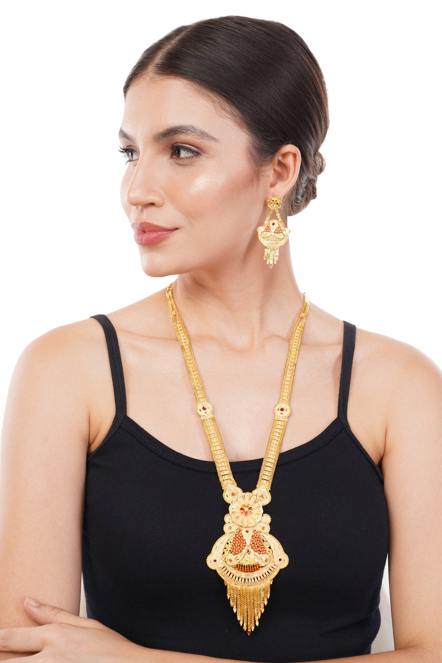 012 Traditional Indian 1Gm Gold Rani Haar Necklace and Earring Set