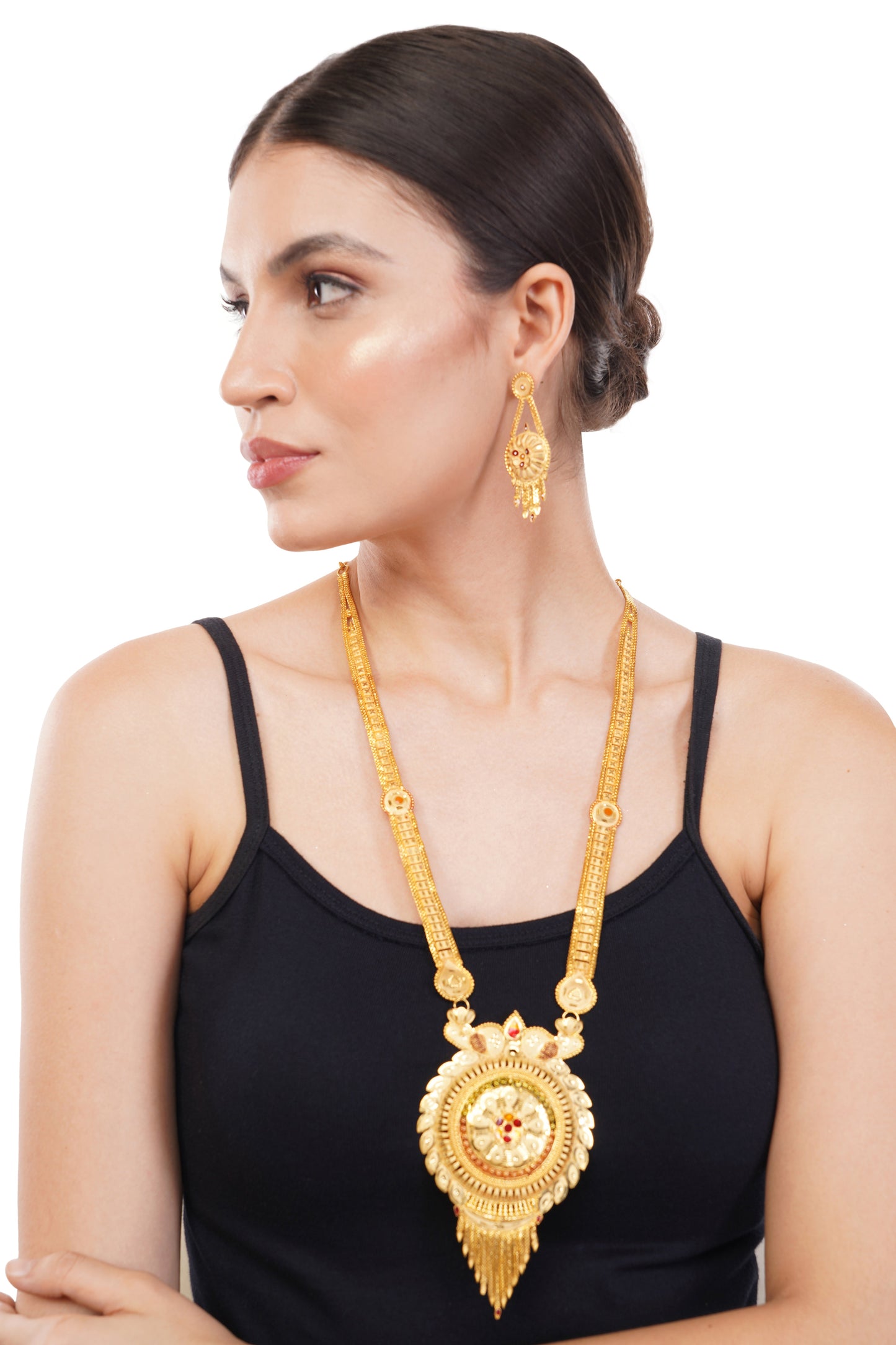 013 1Gm Gold Rani Haar Necklace and Earring Set with Cubic Zirconia