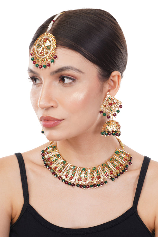 018 Ethnic and Party Wear 1Gm Gold Plated Necklace and Earring Set