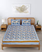 wm502 100% Pure Organic Cotton Fabric Hand Block Printed King Size Double Bedsheet with 2 Pillow Covers, 340 TC II